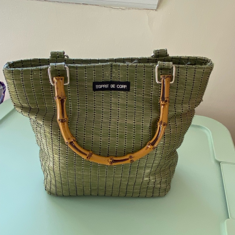 Esprit de corp green summer bag w bamboo handles
